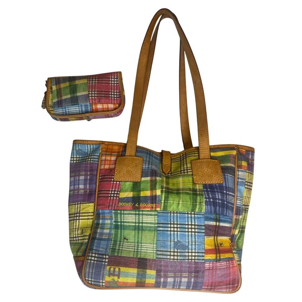 Dooney & Bourke Plaid Picnic Ants Tote & Matchin Wristlet W/O Wrist Strap